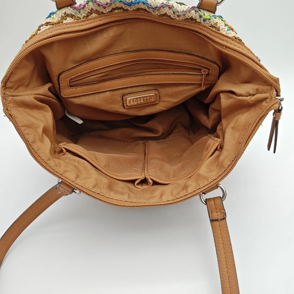 Rosetti Multicolor Chevron Woven Tote Bag Boho Straw Look Shoulder Purse - Picture 6 of 7